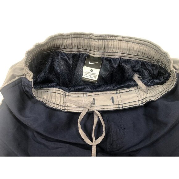 Nike Swim Trunks Navy Blue Gray Shorts Lined Elastic Waist Drawstring Mens Small - Picture 5 of 7